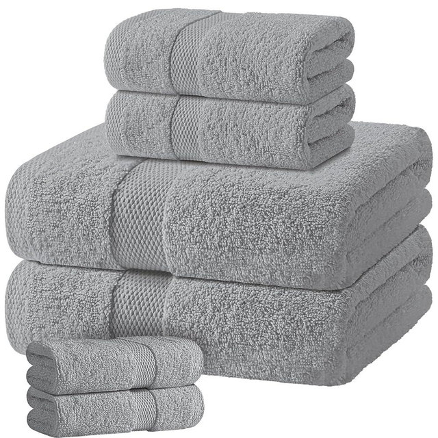 Light Gray Bath Towel Set of 6 - 100% Cotton Highly Absorbent Towels for Bathroom, 2 Luxury Bath Towels 650GSM, 2 Hand Towels, 2 Washcloths