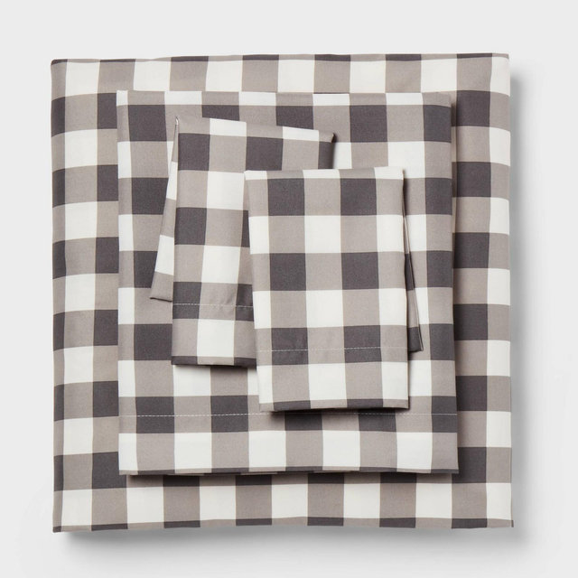 King Microfiber Sheet Set Gray Plaid - Room Essentials™