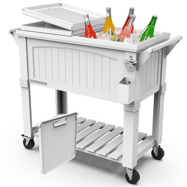 Permasteel Party Cooler with Divider, Spacious 80-Qt Capacity, Chills 36hrs, Serving Tray, Rolling Ice Chest for Indoor and Outdoor Entertainment, Matte White