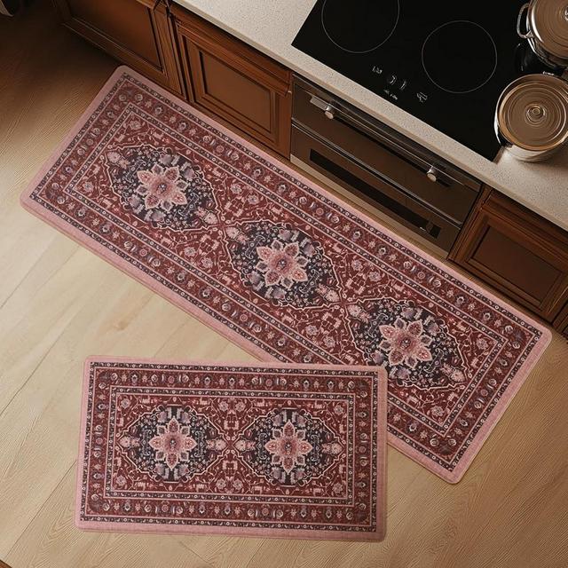 FRESHMINT Anti Fatigue Kitchen Mats Set 2 PCS, Waterproof & Non-Skid Medallion Kitchen Rugs, Cushioned Kitchen Floor Mats for Standing Washable Comfort Kitchen Runners for Lanudry, Office, Sink