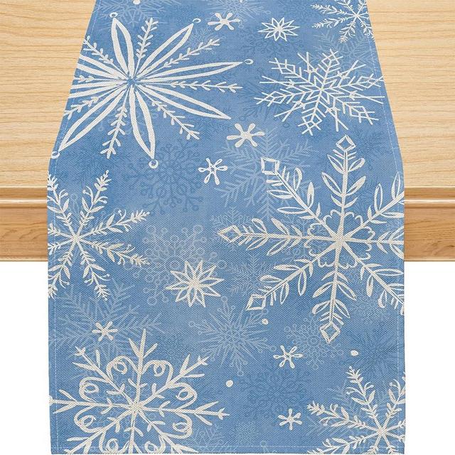 Siilues Christmas Table Runner, Watercolor Christmas Decorations Snowflake Christmas Runner for Table Seasonal Winter Holiday Decor for Dining Table Decorations (13'' x 72'')