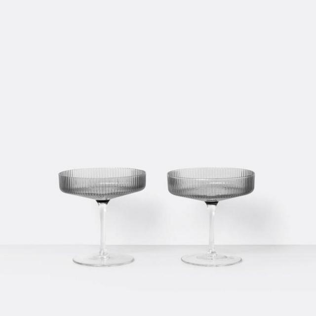 Set of 2 Ripple Champagne Coupes- Smoke Grey