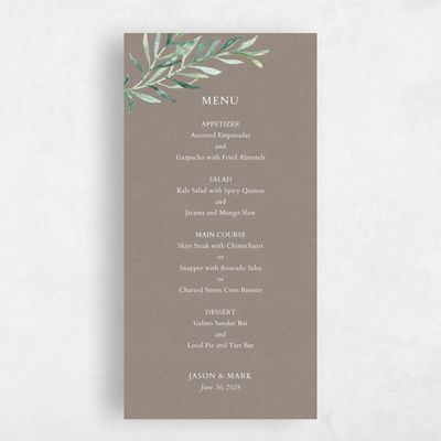 Natural, Brown Wedding Menu - Eastwick