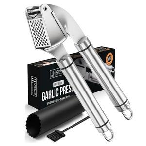 ORBLUE Garlic Press Stainless Steel - Premium Professional Grade Garlic Mincer, Crusher & Peeler Set - Easy Clean, Dishwasher Safe & Rust-proof