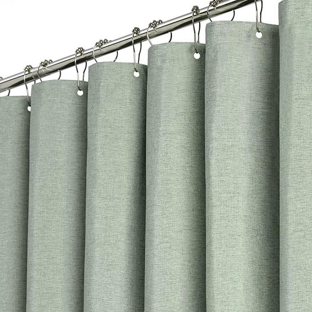 BTTN Sage Green Shower Curtain, Linen Textured Heavy Duty Thick Fabric Shower Curtain Set with 12 Plastic Hooks, Rust Resistant, Machine Washable, Simple Hotel Spa Luxury Curtains for Bathroom Showers