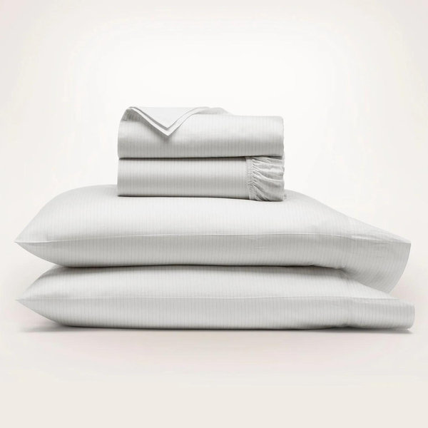 Signature Hemmed Sheet Set - White/Pewter Delicate Stripe - King with King Cases
