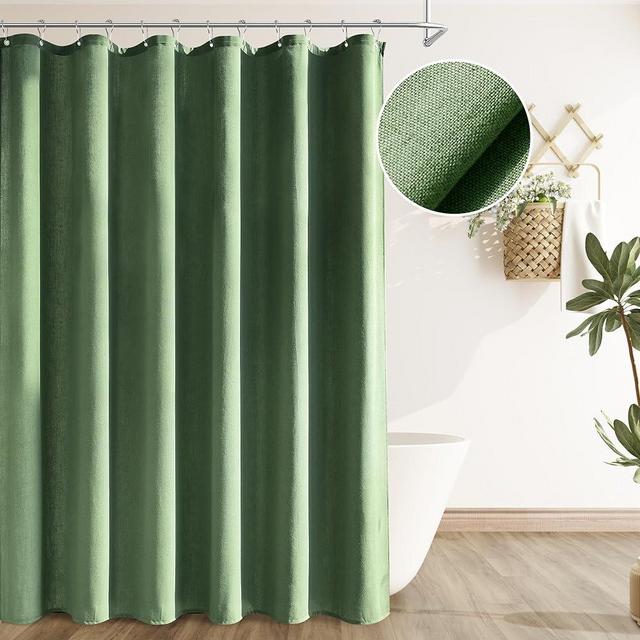 Naturoom Green Shower Curtain, Linen Textured Boho Farmhouse Rustic Vintage Minimalist Style Weighted Cloth Spring Summer Christmas Themed Decoration for Bathroom, Olive Green, 72x72