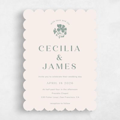 Green Scalloped Wedding Invitation - Tiburon Portrait