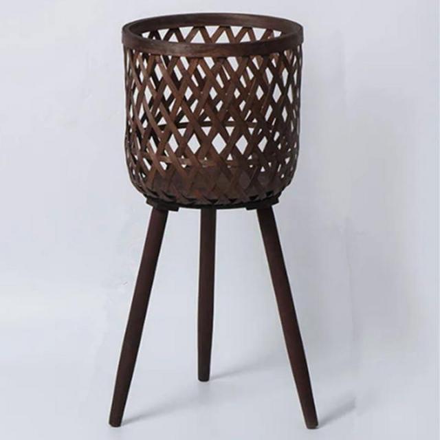 Jinghangdecor Nordic Style Rattan Flower Pot Indoor Balcony Living Room Plant Green Flowers Hand-Woven Wooden Tall Floor Flower Stand (Brown, 9.7x17inch(24.5x43cm))