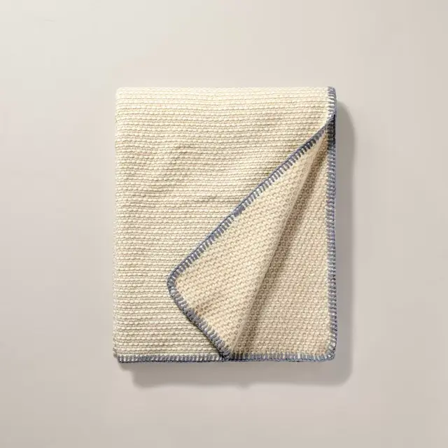 Cozy Stitch Woven Throw Blanket Tan/Blue - Hearth & Hand™ with Magnolia