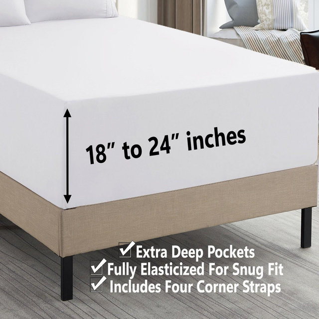 18"-24" Extra Deep Pocket, 4-Piece Bed Sheets Set - Queen, White