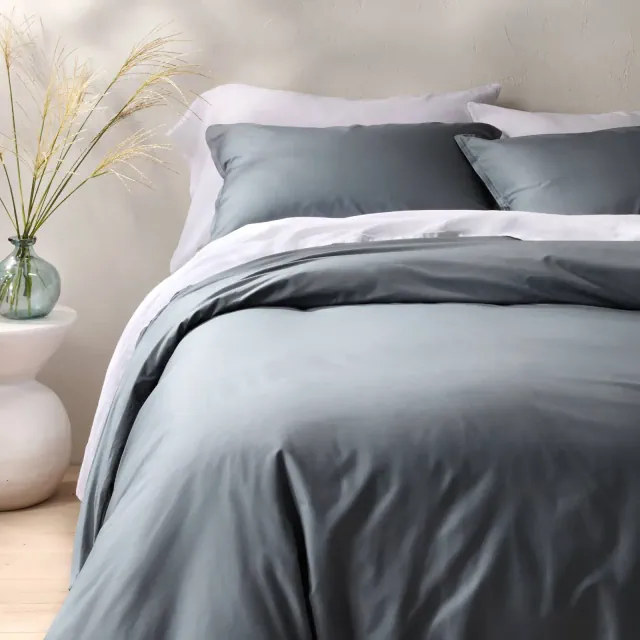 Full/Queen Cotton Percale Duvet Set Mineral Blue - Casaluna™