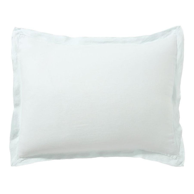 Blue Frost Belgian Flax Linen Double Flange Standard Shams, Set of 2