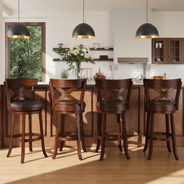 Captiva Designs 30 inch Swivel Bar Stools with Faux Leather Upholstered Seat & Rubberwood Frame & Refined X-Shaped Back, Set of 4