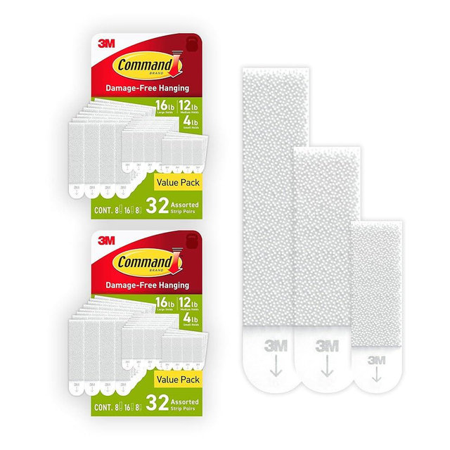 Command Picture Hanging Strips Variety Pack, Damage Free Hanging Picture Hangers, No Tools Wall Hanging Strips for Living Spaces, White, 16 Small Pairs, 32 Medium Pairs and 16 Large Pairs (128 Strips)