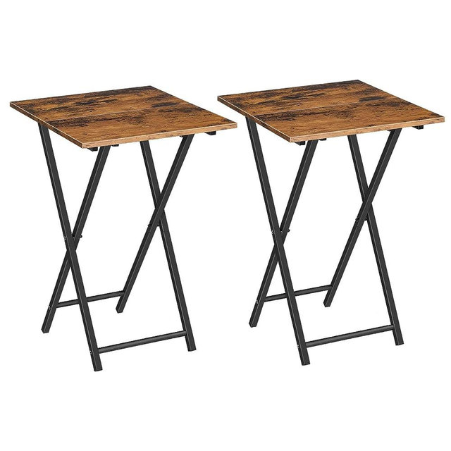 HOOBRO Folding TV Tray Tables, Set of 2 TV Trays Side Tables, Portable Sofa Snack Table, Industrial End Table for Small Spaces, Metal Frame, Easy to Install and Fold, Rustic Brown and Black BF27BZP201
