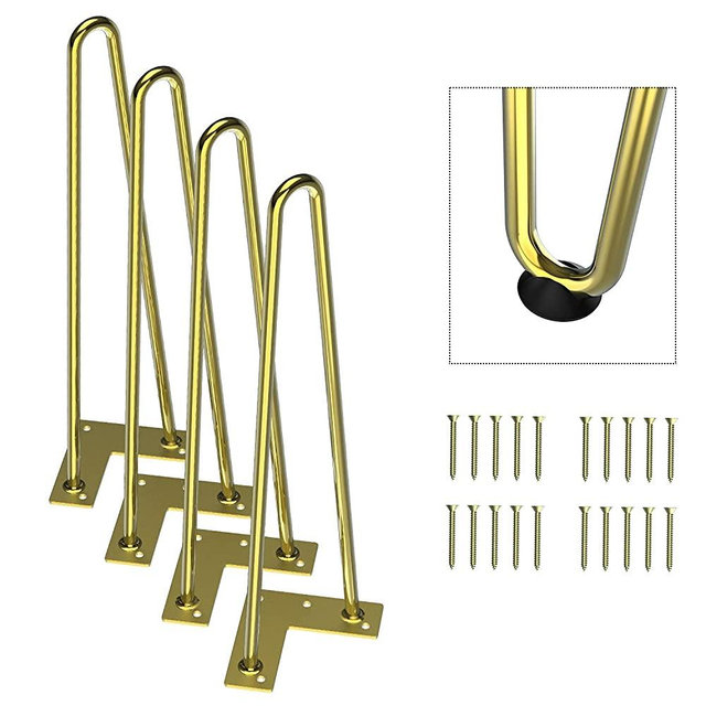 Orgerphy 12” Gold Hairpin Legs (4PCS) | Heavy-Duty Coffee Table Legs |Diameter 3/8” | with Screws and 4pcs Bonus Rubber Floor Protectors | Mid Century Metal Legs Furniture Legs for DIYers