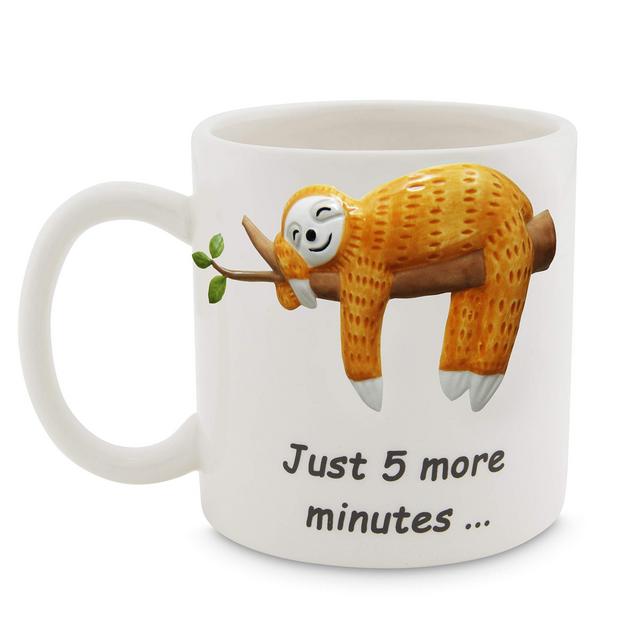 Funny Sloth Coffee Mug, Cute Sloth Gifts For Women and Men, 3D Coffee Mugs (Just 5 More Minutes)