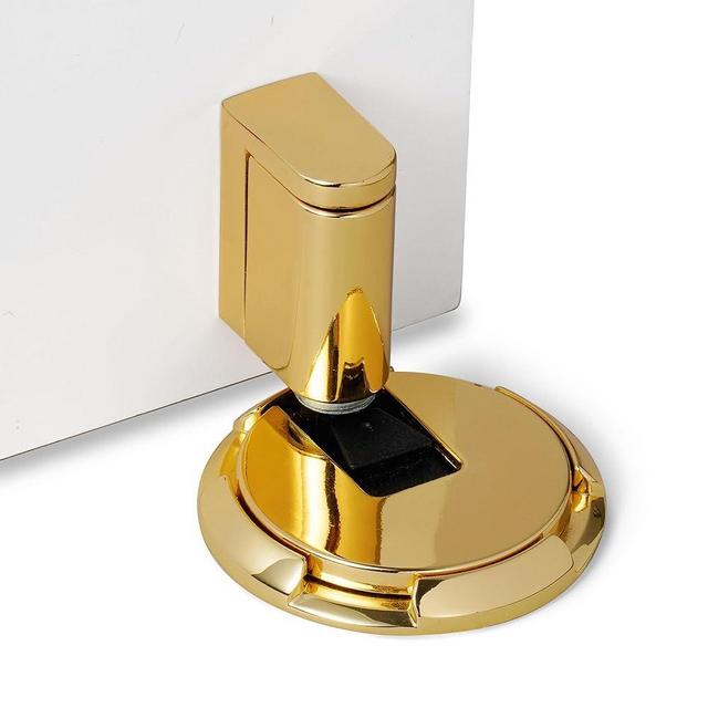SAILANKA Windproof Door Stopper Indoor Heavy Duty Floor Door Stop Keep Door Open Mechanical No Drilling Door Stopper with Screws and 3M Adhesive, 4 Pack, Bright Gold