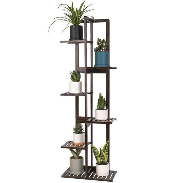 Bamboo Plant Stand Rack - Indoor & Outdoor Plant Stand 6 Tier 7 Potted Multiple Flower Planter Pot Holder Shelf Rack Display for Patio Garden Corner Balcony Living Room-Walnut