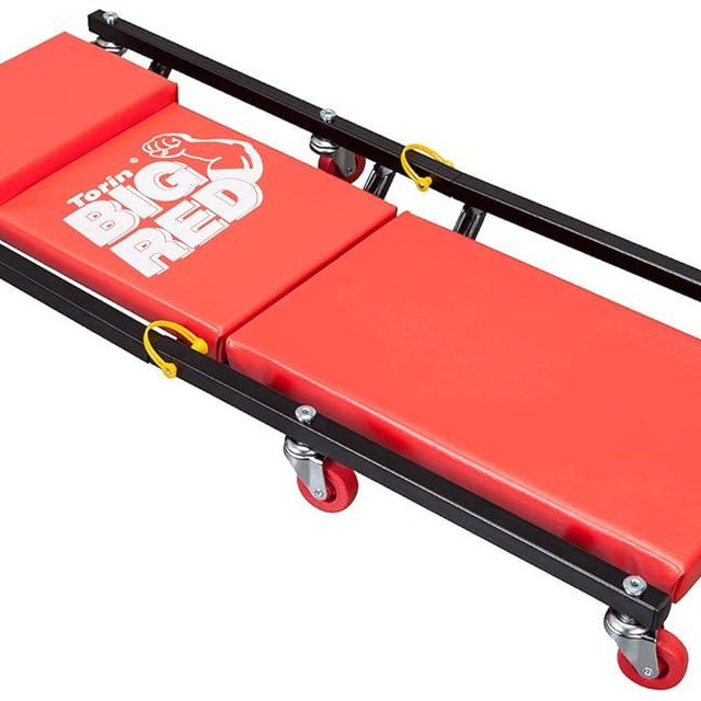 BIG RED 2-Piece Rolling Garage/Shop Creeper: 36" Padded Mechanic Cart with Headrest and 6 Casters, Red