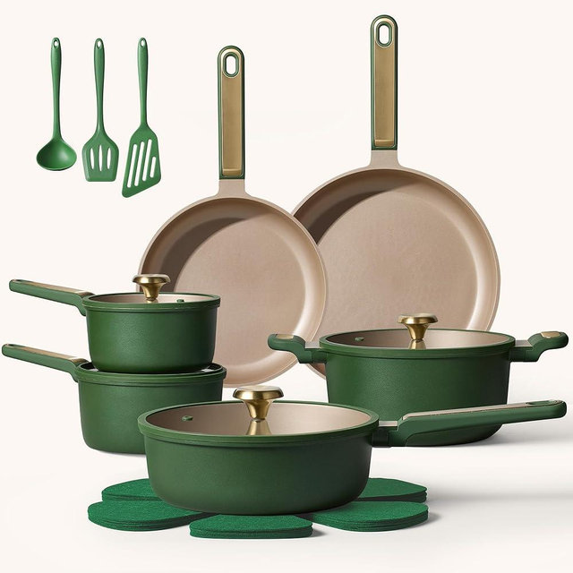 CAROTE Pots and Pan Set Non stick, Cookware Set, 18pcs NonStick Kitchen Set Induction Cookware Non-toxic Granite Cooking Set