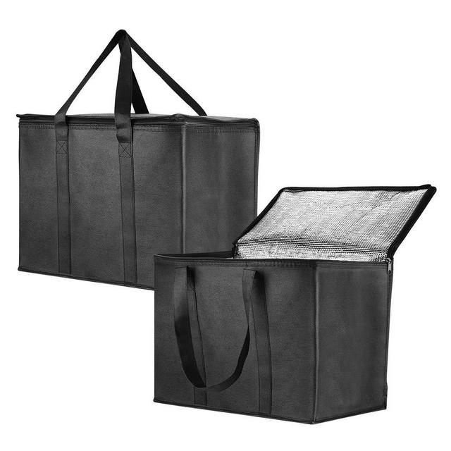 Insulated Reusable Grocery Bag for Shopping in Extra Large Size with Sturdy Zipper and Reinforced Handle, Stands Upright, Collapsible, Heavy Duty Thermal Totes - 2 Pack