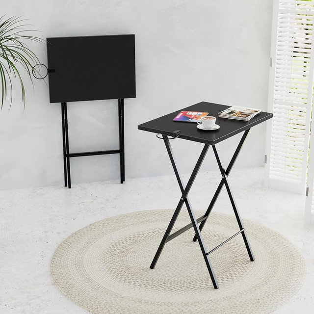 VECELO Folding TV Tray for Eating Set of 2, Portable Dinner/Snack Table with Cup Holder for Couch, Living Room and Small Space, Matte & Black
