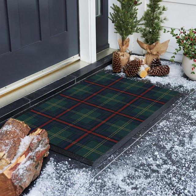 RUGGABLE Winter Washable Doormat - Perfect Indoor Outdoor Machine Washable Door Mat for Front Door Porch or Entryway to Welcome Guests - Winter Plaid Tartan Evergreen