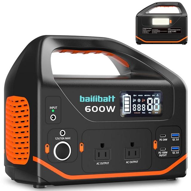 Bailibatt Portable Power Station 600W,293Wh Portable Generator for Home Use, Quiet Generator for Camping Travel Emergency CPAP Survival Backup Outdoor Apartment,100W PD & 110V Pure Sine Wave AC Outlet