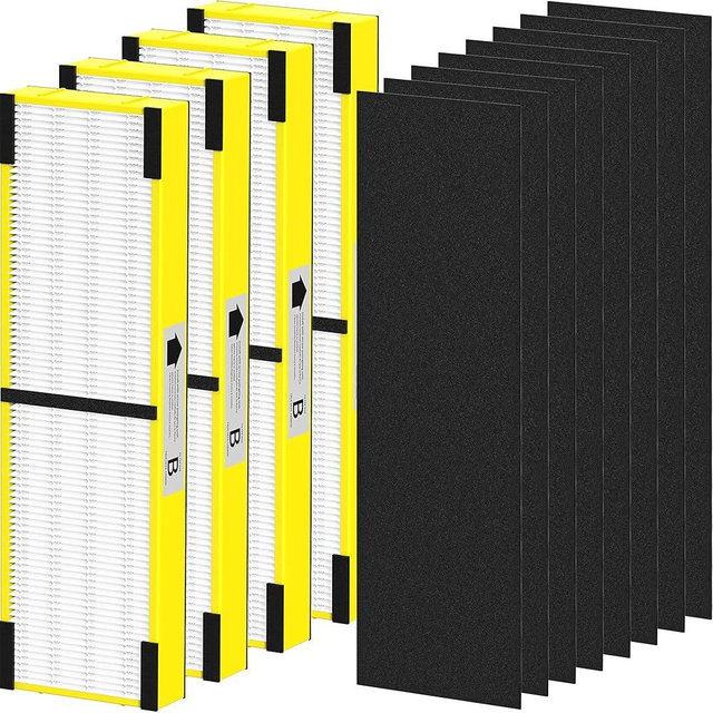 PETOX 4 Pack FLT4825 HEPA Filter B Replacement Compatible with G-Guardian Air Purifier AC4825 AC4825E AC4825W AC4850 AC4300 AC4800 AC4900, 4 True HEPA Filters & 8 Carbon Pre-Filters, Yellow
