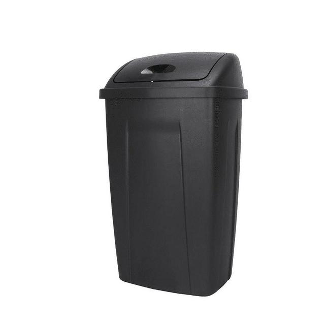 13-Gallon Black Plastic Kitchen Trash Can with Swing Top Lid