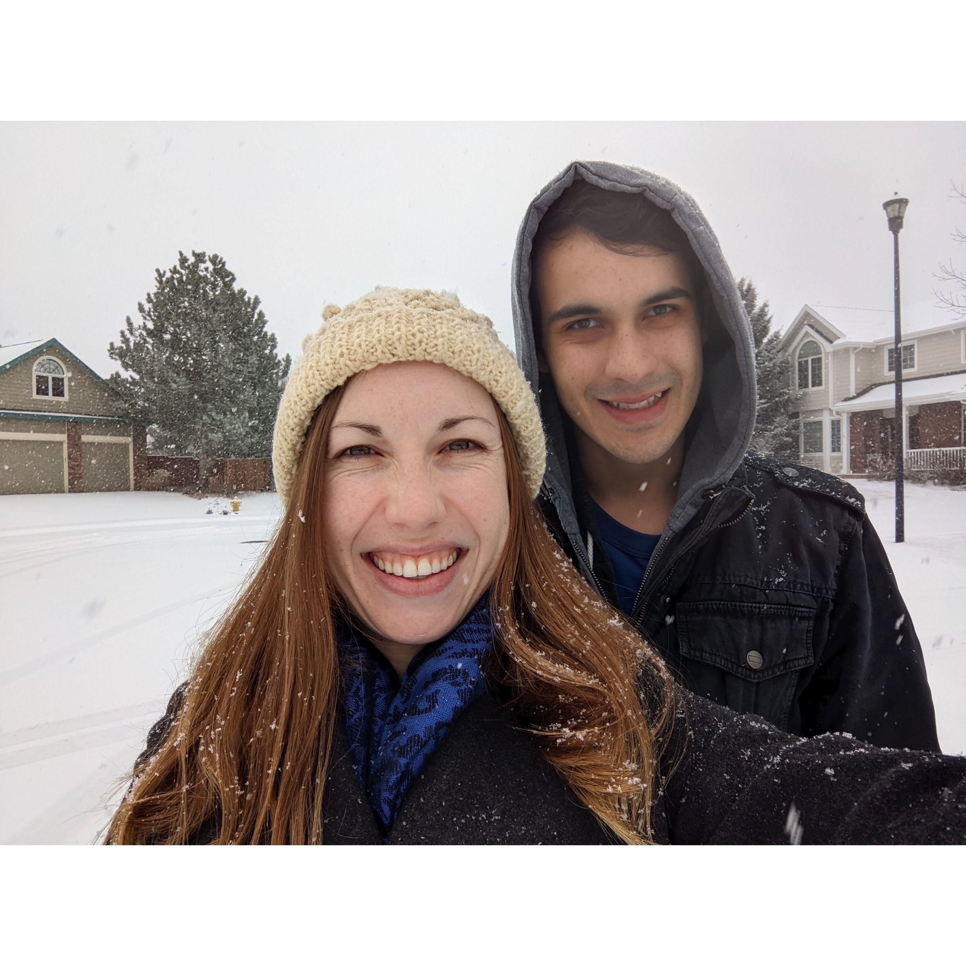 Anjali's first time visiting Jonathan 
 and meeting his family in CO. We both had Covid but didn't know, and she just had to get outside for snow pictures like the SoCal girl she is. (December 2020)