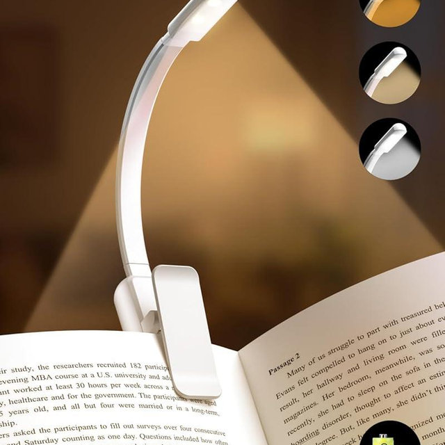 Lucarni Book Light,Reading Lights for Books in Bed,AAA Battery Clip-On Led Reading Light with 3 Colors & Stepless Dimming,Portable and Ultra-Lightweight with Long Runtime(White)