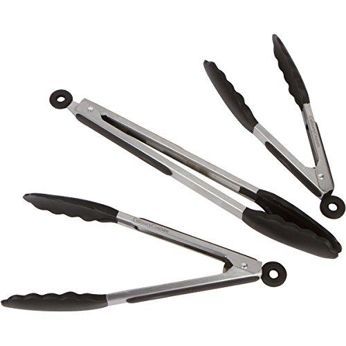 Black Silicone Cooking Tongs - Kitchen Utensil Set - Locking Tongs-7,9,12" - BBQ Grill Accessories, Oven Baking, Salad Steak Vegetable Pasta, Serving Tools | Ebook | Stainless Steel W/Silicone Tips