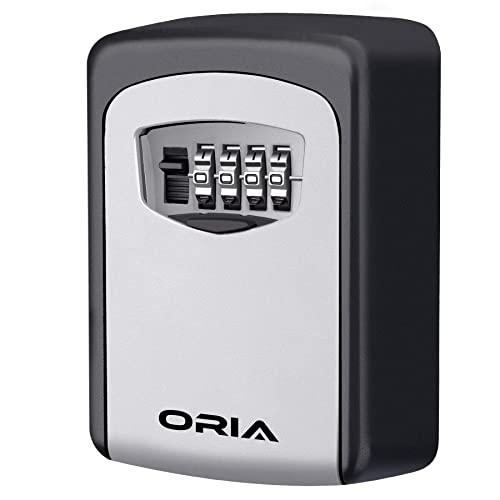 ORIA Key Storage Lock Box, 4 Digit Combination Lock Box, Wall Mounted Lock Box, Resettable Code, 5 Key Capacity, Silver