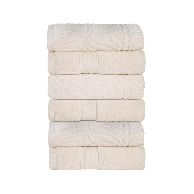 Superior Cotton Chevron Hand Towel Set, Zero Twist, Quick Dry, Small Towels, Absorbent Bathroom Basics, Home Essentials, Spa, Salon, Hotel, Kitchen, Luxury Quick Drying, Assorted Set of 6, Ivory