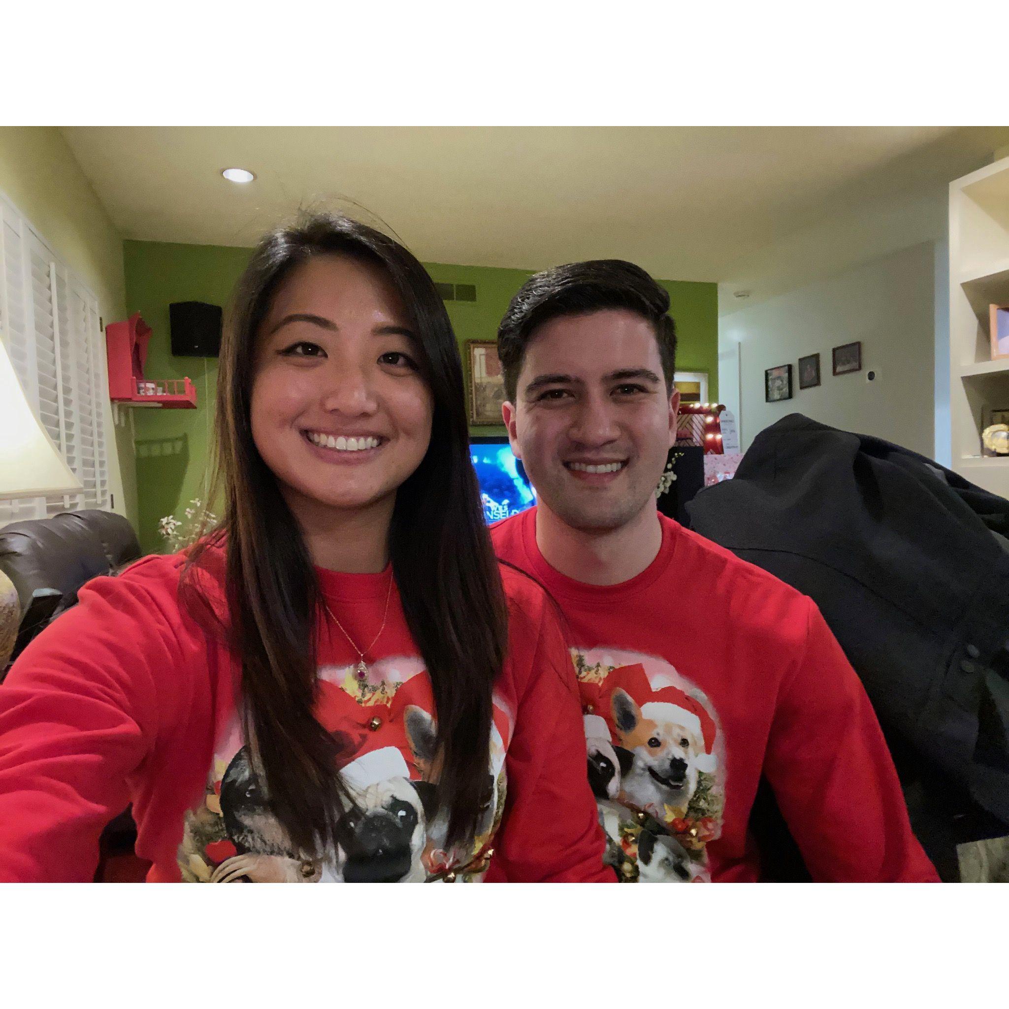 Christmas with matching doggie shirts