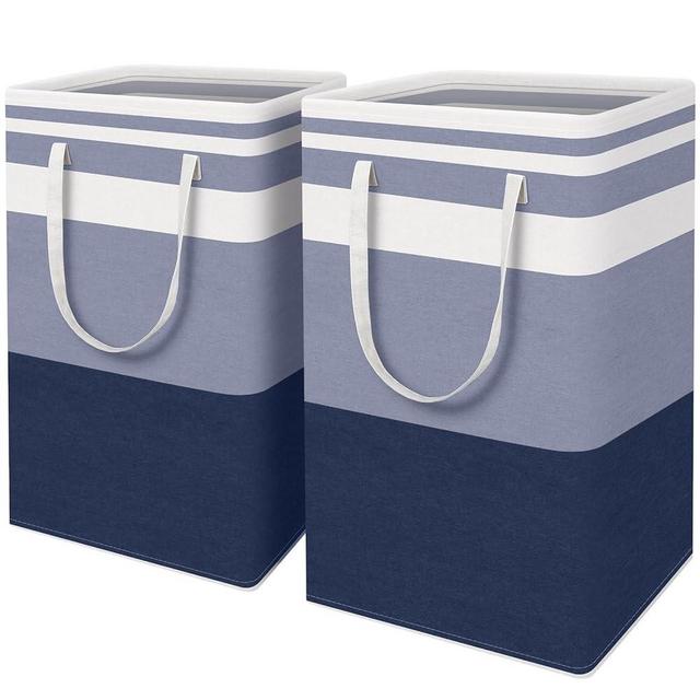 HomeHacks 2-Pack Large Laundry Basket, Waterproof, Freestanding Laundry Hamper, Collapsible Tall Clothes Hamper with Extended Handles for Clothes Toys in the Dorm and Family (Blue, 88L)