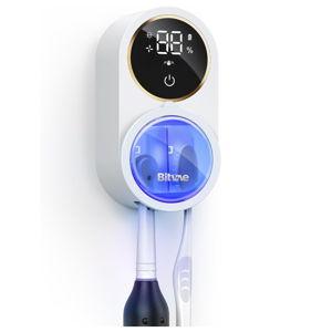 Bitvae Upgraded Tooth Brush Holder for Bathroom 2.0, Infrared Sensing Toothbrush Cleaner, Wall-Mounted for Most Size Toothbrushes, Air Drying, LED Smart Screen, White Gold Trim