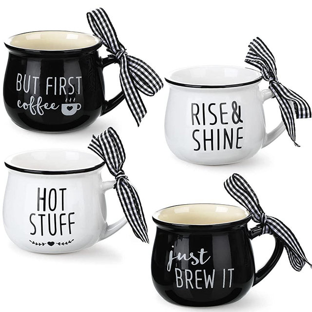 Mini Coffee Cup Mug Set, 5 Ounces Ceramic Espresso Mugs with Handle, Birthday Housewarming Gift for Coffee Lover Farmhouse Coffee Bar Tiered Tray Decor (Classic Style)