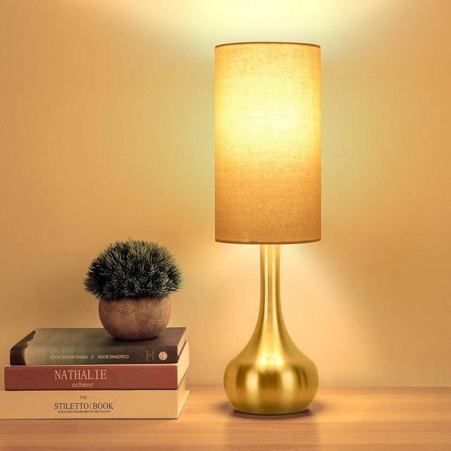 LEDIKON Touch Gold Table Lamp for Nightstand, 3-Way Dimmable, Space Saving & No Assembly Required, Upgraded Small Bedside Lamp for Bedroom, Living Room, Office (Bulb Included)