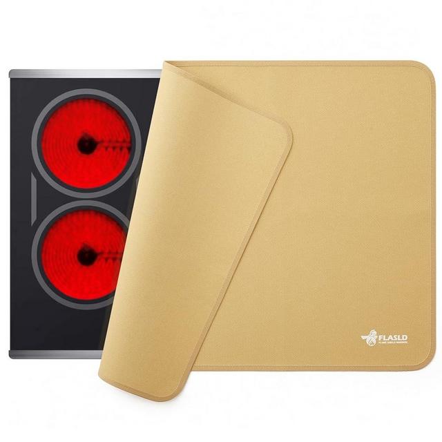 FLASLD Stove Top Covers for Electric Stove, Fireproof Heat Resistant Glass Top Stove Mat Prevents Scratching, Oil-Proof and Water-Proof 21×29.5 inch Countertop Heat Protector Mat, Khaki