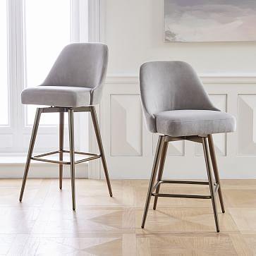 Mid-Century Velvet Swivel Counter Stool