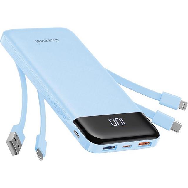 Portable Charger with Built in Cables, Portable Charger with Cords Wires Slim 10000mAh Travel Battery Pack 6 Outputs 3 Inputs 3A Fast Charging Power Bank for Samsung Google Pixel LG Moto iPhone iPad