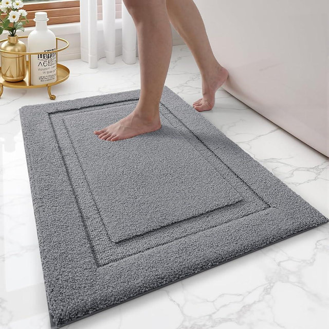 LUMI Ultra Soft Bathroom Rugs Non Slip with Rubber Backing, Absorbent Washable Bath Mat Quick Dry, Upgraded Premium Microfiber Plush Carpet for Bathtub and Shower Floor, Dark Grey, 17x30