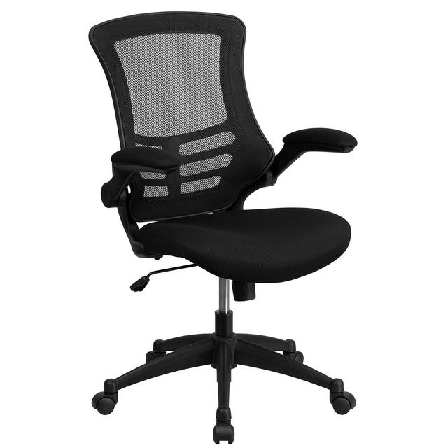 Mid-Back Black Mesh Swivel Task Chair with Mesh Padded Seat and Flip-Up Arms