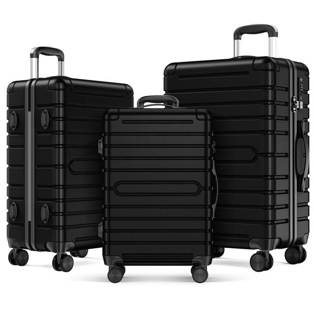 SKONYON 3pc Hardside Checked Spinner Luggage Set