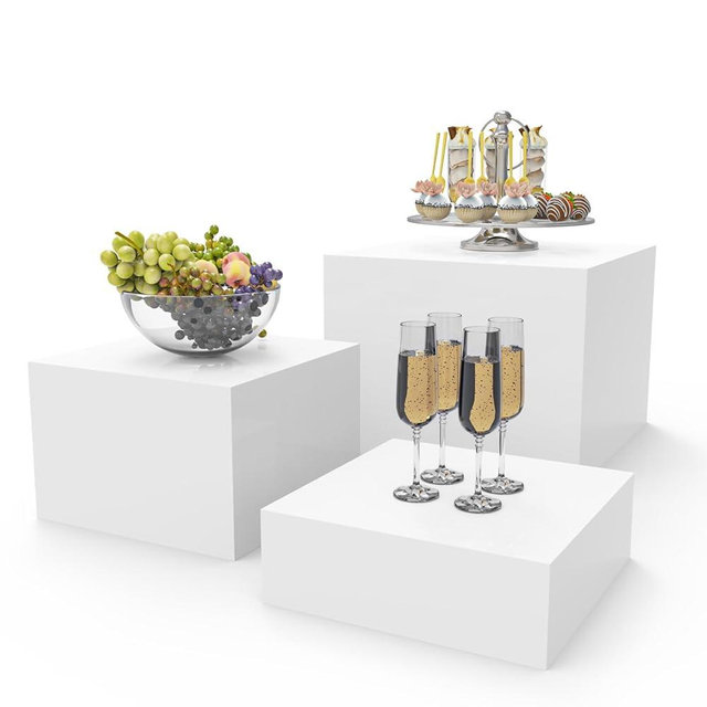 PecMuikee Buffet Risers, Food Risers for Buffet Table, Display Stand Shelf for Catering Dessert Collectibles Jewelry Figures Show, Acrylic Cube Display Nesting Risers with Hollow Bottoms 3PCS 8"9"10"