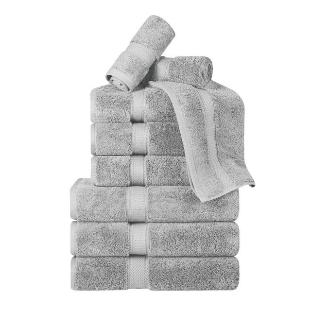 Luxury Egyptian Cotton Heavyweight Ultra-Plush 9 Piece Towel Set, Silver - Blue Nile Mills